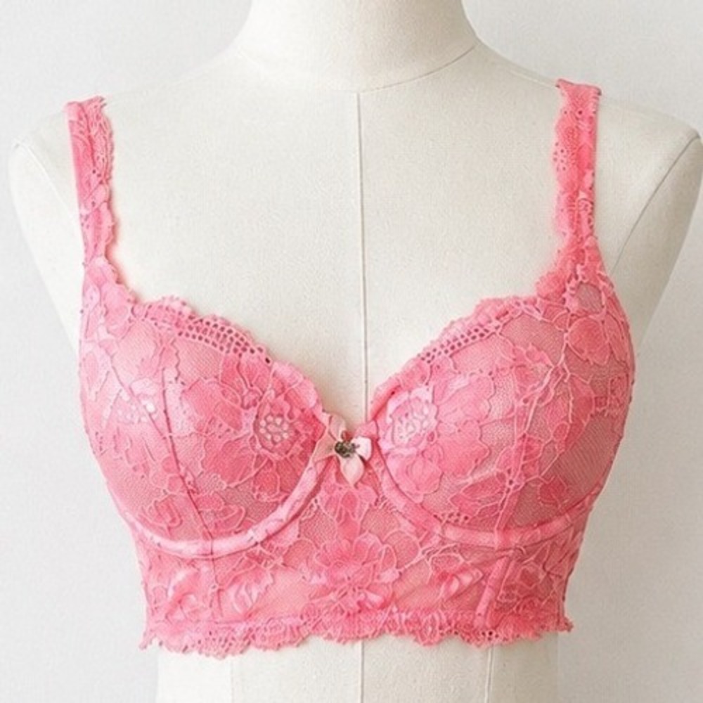 Victoria's Secret Longline Demi Bra Women 34B Light Pink Lace Body
